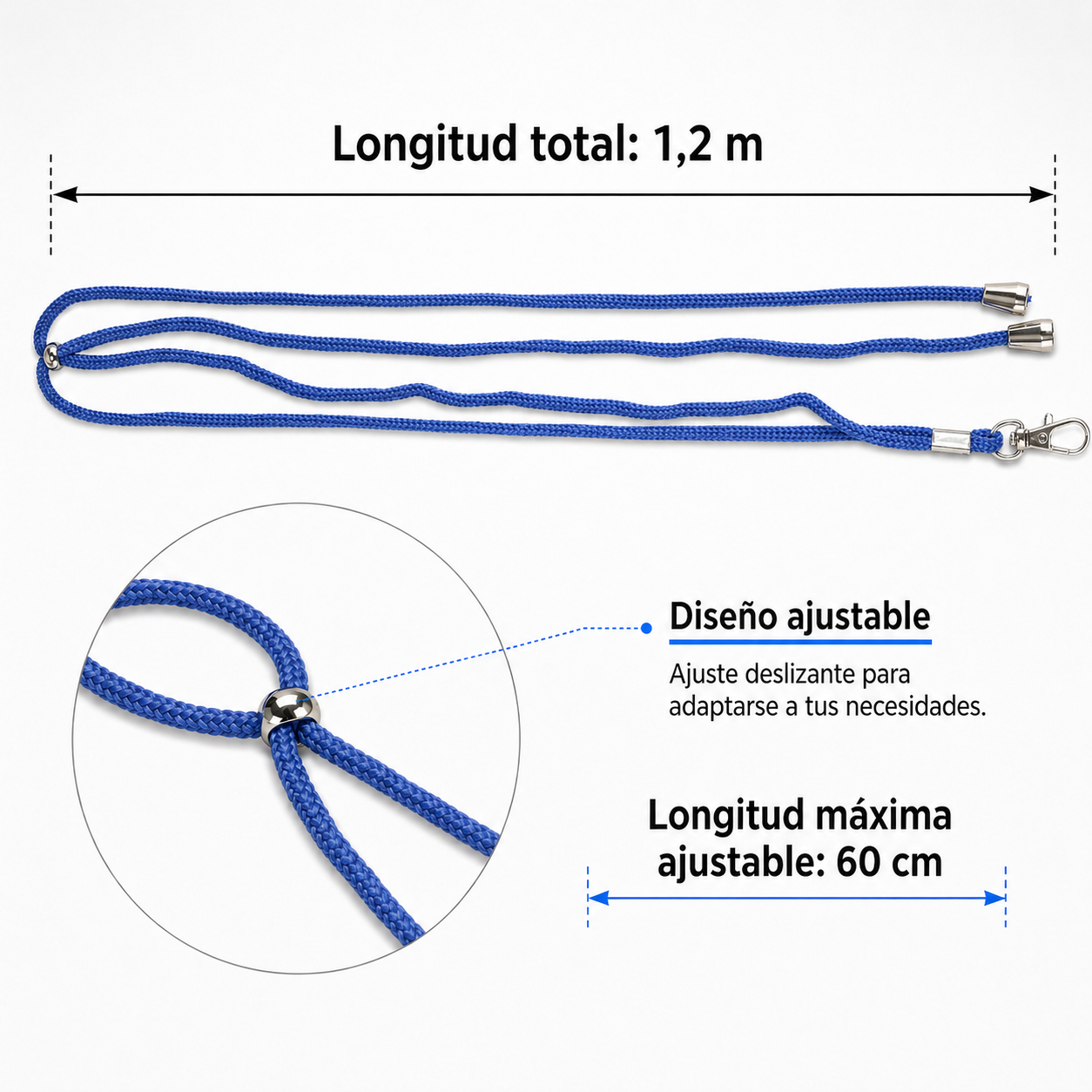 Home Universal ® Pack 6/12 Unidades Cordón Colgador para Abanico 1,2 m, Correa Ajustable con Gancho Metálico, Cinta para Colgar Abanicos, Accesorio para Bodas, Fiestas, Comuniones y Eventos (Azul)