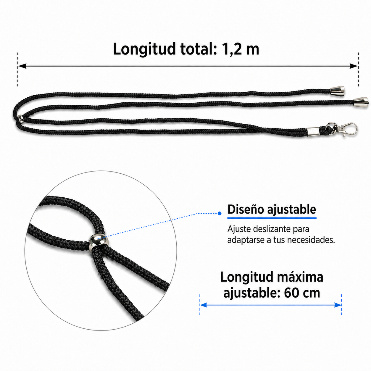 Home Universal ® Pack 6/12 Unidades Cordón Colgador para Abanico 1,2 m, Correa Ajustable con Gancho Metálico, Cinta para Colgar Abanicos, Accesorio para Bodas, Fiestas, Comuniones y Eventos (Negro)