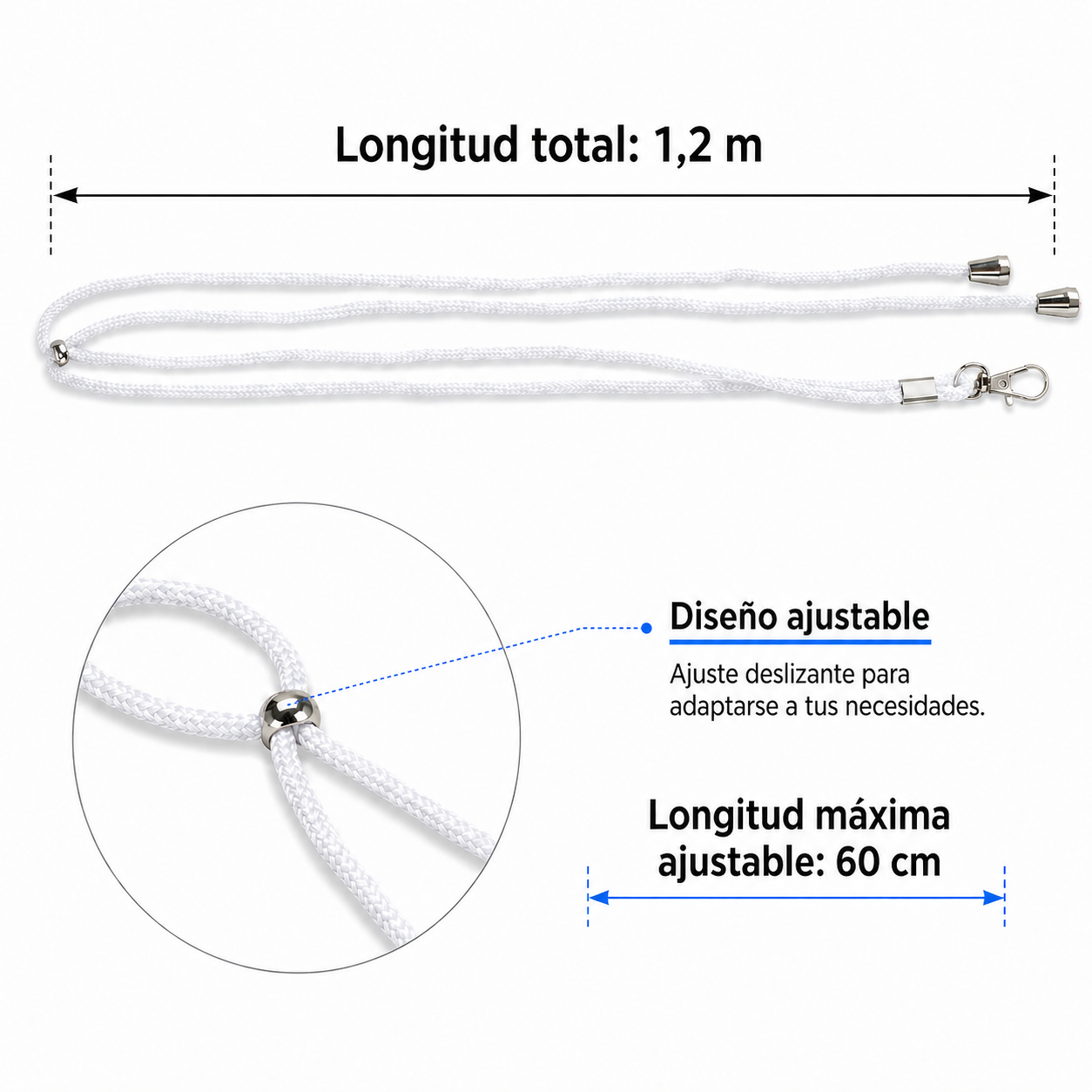 Home Universal ® Pack 6/12 Unidades Cordón Colgador para Abanico 1,2 m, Correa Ajustable con Gancho Metálico, Cinta para Colgar Abanicos, Accesorio para Bodas, Fiestas, Comuniones y Eventos (Blanco)