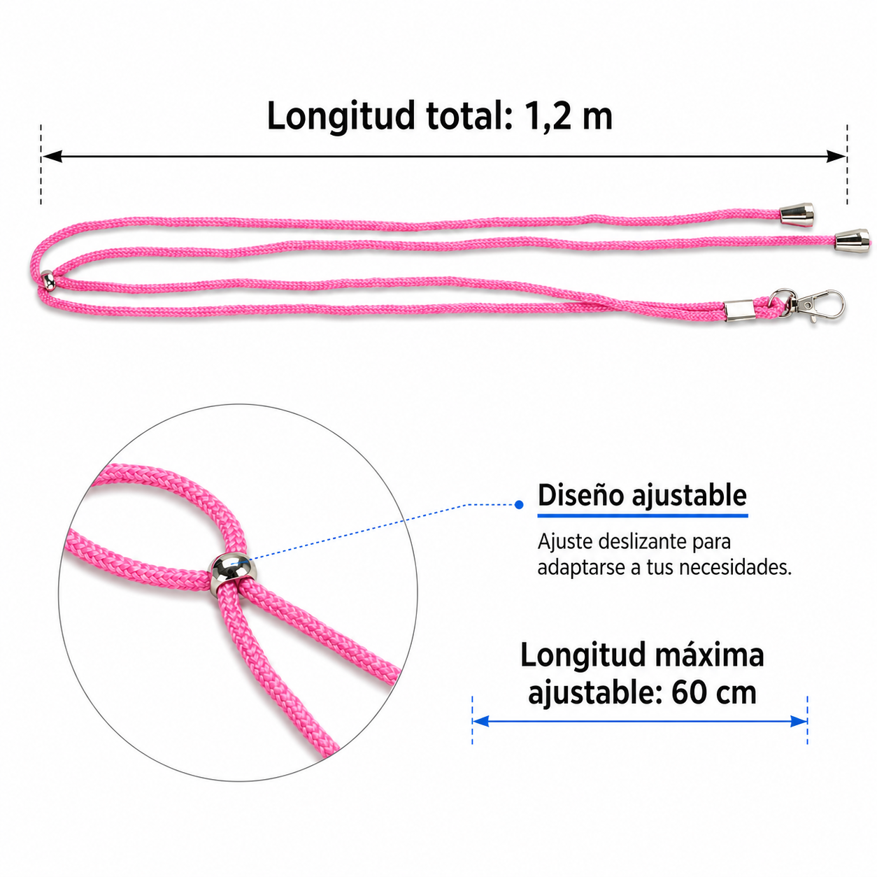 Home Universal ® Pack 6/12 Unidades Cordón Colgador para Abanico 1,2 m, Correa Ajustable con Gancho Metálico, Cinta para Colgar Abanicos, Accesorio para Bodas, Fiestas, Comuniones y Eventos (Rosa)