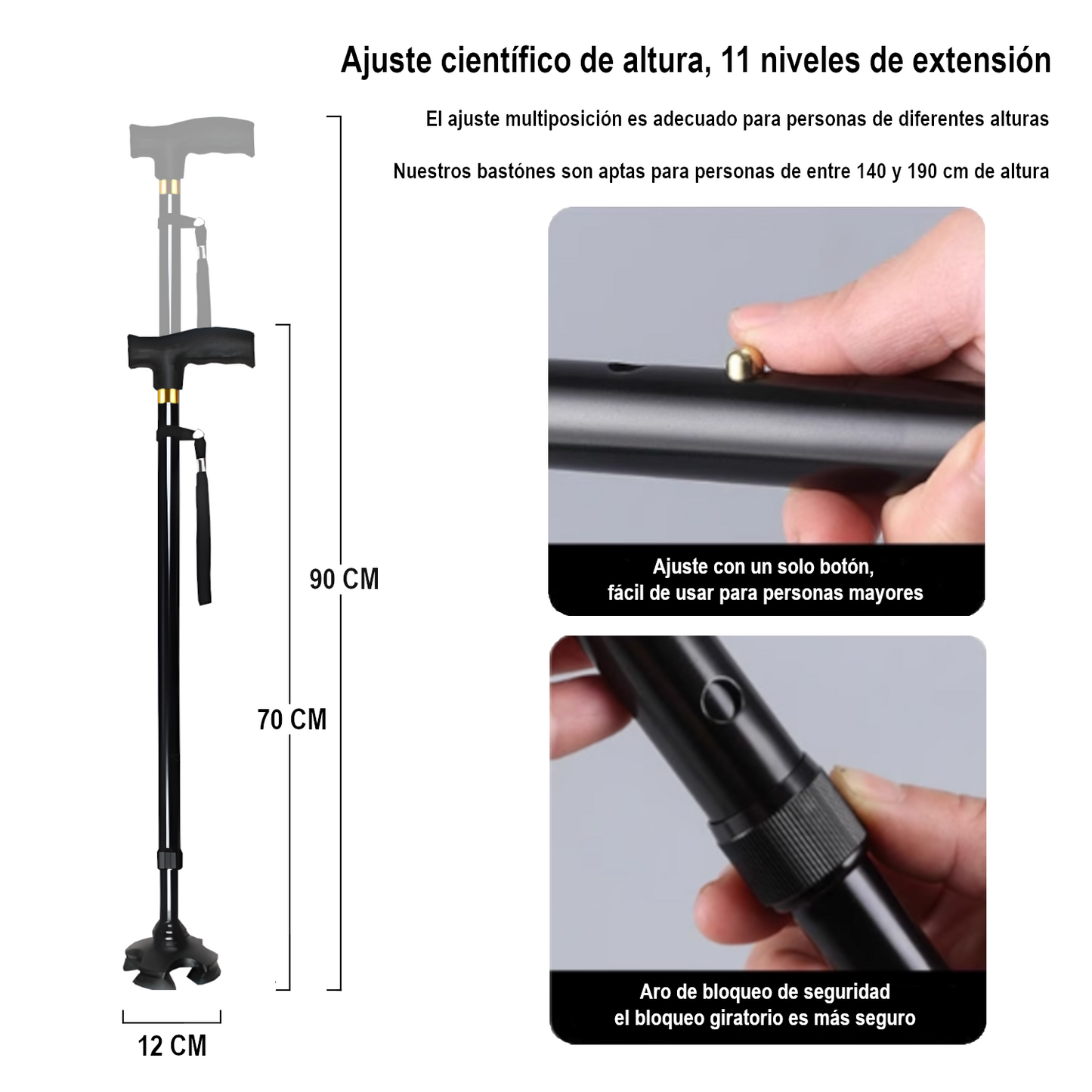 Home Universal Bastón de Aluminio Ajustable | Bastones para Mayores Ajustables en Altura | Ultraligero y Extensible | Antideslizante para Evitar Caídas | Ideal para Viajar y Caminar con Seguridad