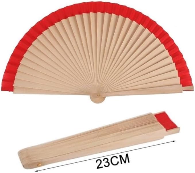 Home Universal ® Pack 12 Unidades Abanicos Madera con Tela Lisa 23cm, Detalles para los Invitados, Regalos de Boda, Fiestas, Comuniones y Otros Eventos((23cm_Rojo))