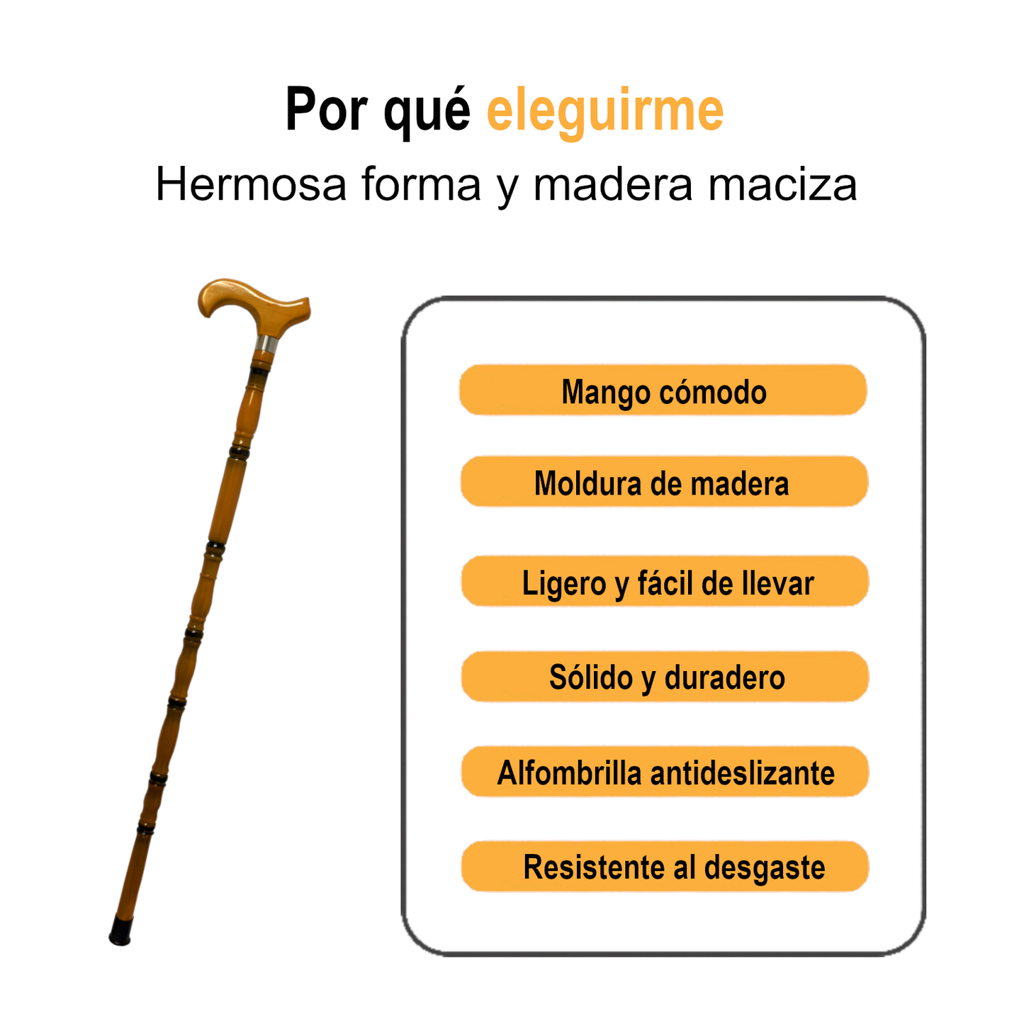 Home Universal® Bastón Ergonómico Antideslizante – Madera Clásica – Ligero, Resistente y Extensible – Ideal para Adultos Mayores, Rehabilitación y Seguridad al Caminar (Bastón Derby Naranja)