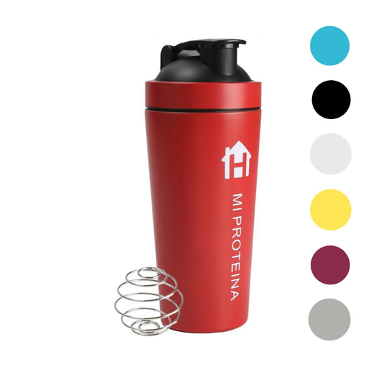 Home Universal® 750ML Botella Gim Shaker de Acero Inoxidable | BPA Free con Mezclador de Tapa Integrado | Vaso Gimnasio con Medidor | Apto para Lavavajillas | Vaso Proteína (Rojo)