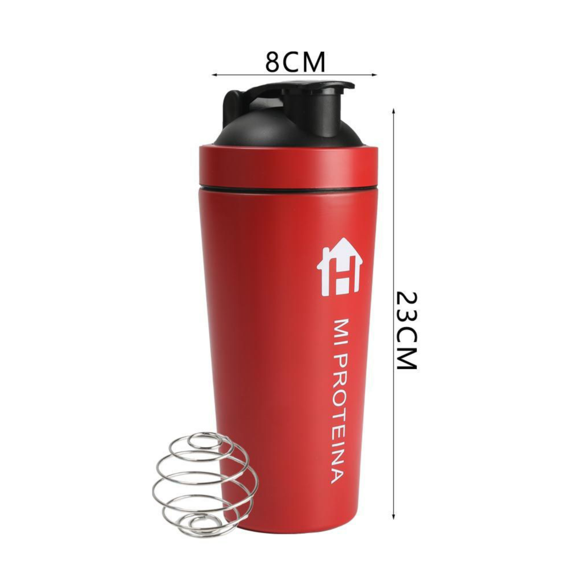 Home Universal® 750ML Botella Gim Shaker de Acero Inoxidable | BPA Free con Mezclador de Tapa Integrado | Vaso Gimnasio con Medidor | Apto para Lavavajillas | Vaso Proteína (Rojo)