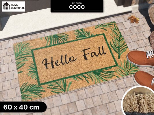 HOME UNIVERSAL | Felpudos de Fibra de Coco con Base Antideslizante 60x40x1.5CM (Hello Fall)