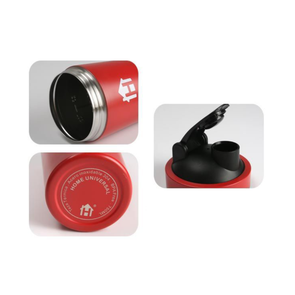Home Universal® 750ML Botella Gim Shaker de Acero Inoxidable | BPA Free con Mezclador de Tapa Integrado | Vaso Gimnasio con Medidor | Apto para Lavavajillas | Vaso Proteína (Rojo)
