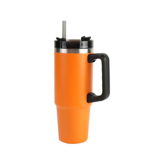 Home Universal® 890ML - Taza de Viaje con Tapa y Pajita para Coche | Taza Térmica de Café con Aislamiento de Doble Pared | Acero Inoxidable (Naranja)