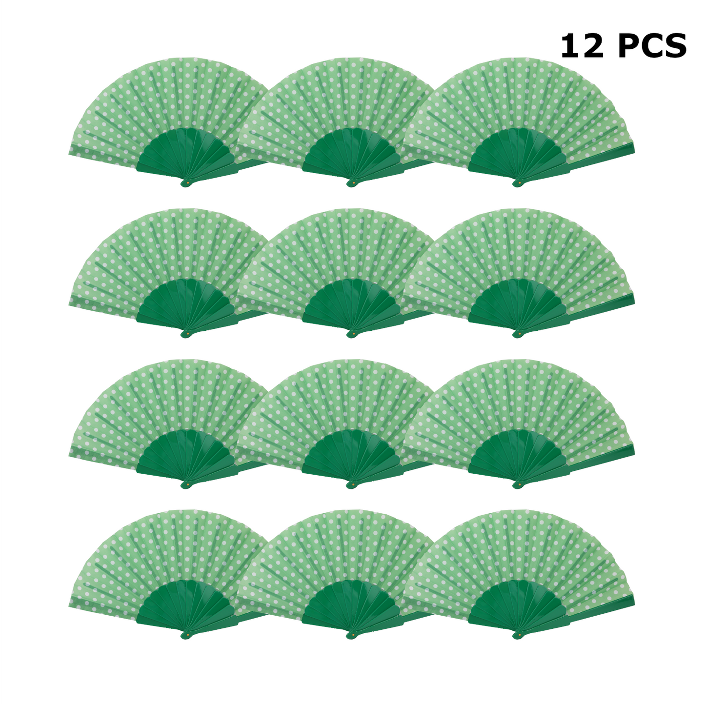 Home Universal® ABANICOS PLASTICO LUNARES FLAMENCO 23CM, ABANICOS PARA EVENTOS, DETALLES PARA LOS INVITADOS, REGALOS DE BODA, FIESTAS, COMUNIÓN O BAUTIZO, ABANICO CON PUNTOS DE POLKA (Verde, 12 PIEZAS)