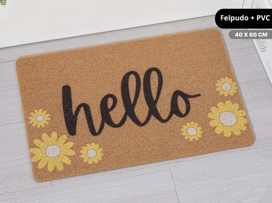 HOME UNIVERSAL | Felpudos de Fibra de Coco con Base Antideslizante 60x40x1.5CM (Hello_PVC)