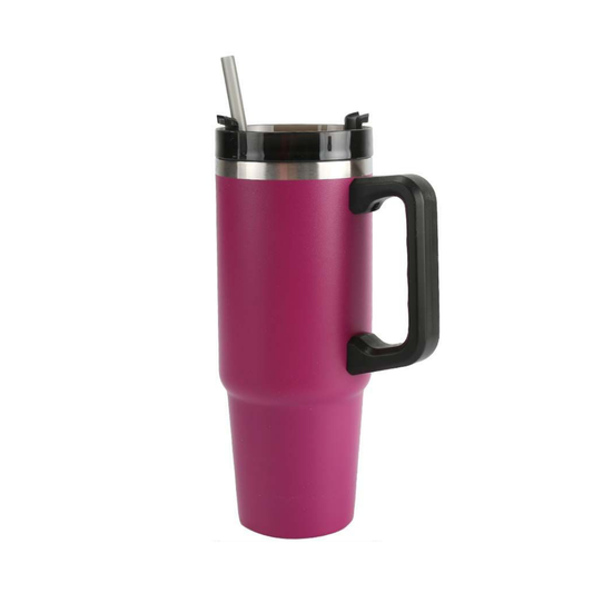Home Universal® 890ML - Taza de Viaje con Tapa y Pajita para Coche | Taza Térmica de Café con Aislamiento de Doble Pared | Acero Inoxidable (Fuscia)
