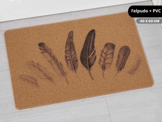 HOME UNIVERSAL | Felpudos de Fibra de Coco con Base Antideslizante 60x40x1.5CM (Plumas_Nuevo_PVC)