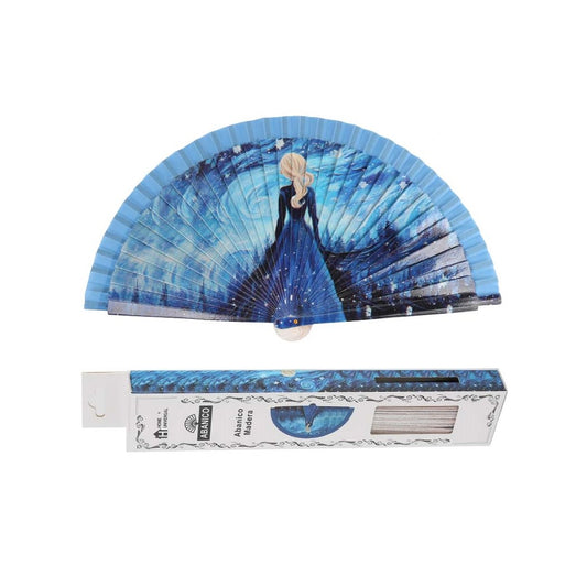 Home Universal® Abanicos 23CM DE Madera Lisa con Tela DE Marfil, Abanico DE Madera Adornado, Abanico Original (Elsa de Frozen)