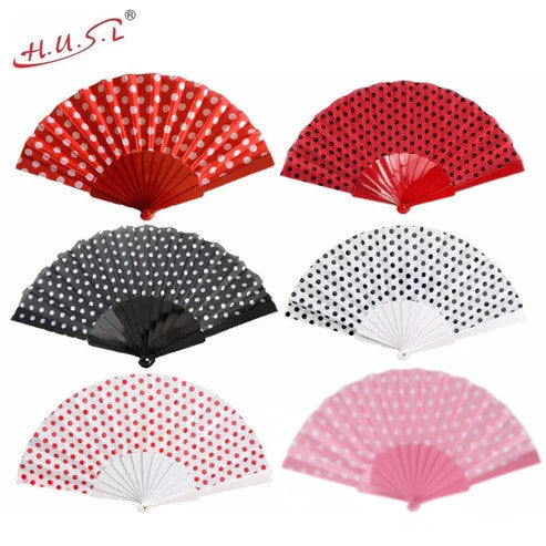 HUSL ABANICOS PLASTICO LUNARES FLAMENCO 23CM, ABANICOS PARA EVENTOS, DETALLES PARA LOS INVITADOS, REGALOS DE BODA, FIESTAS,POLKA