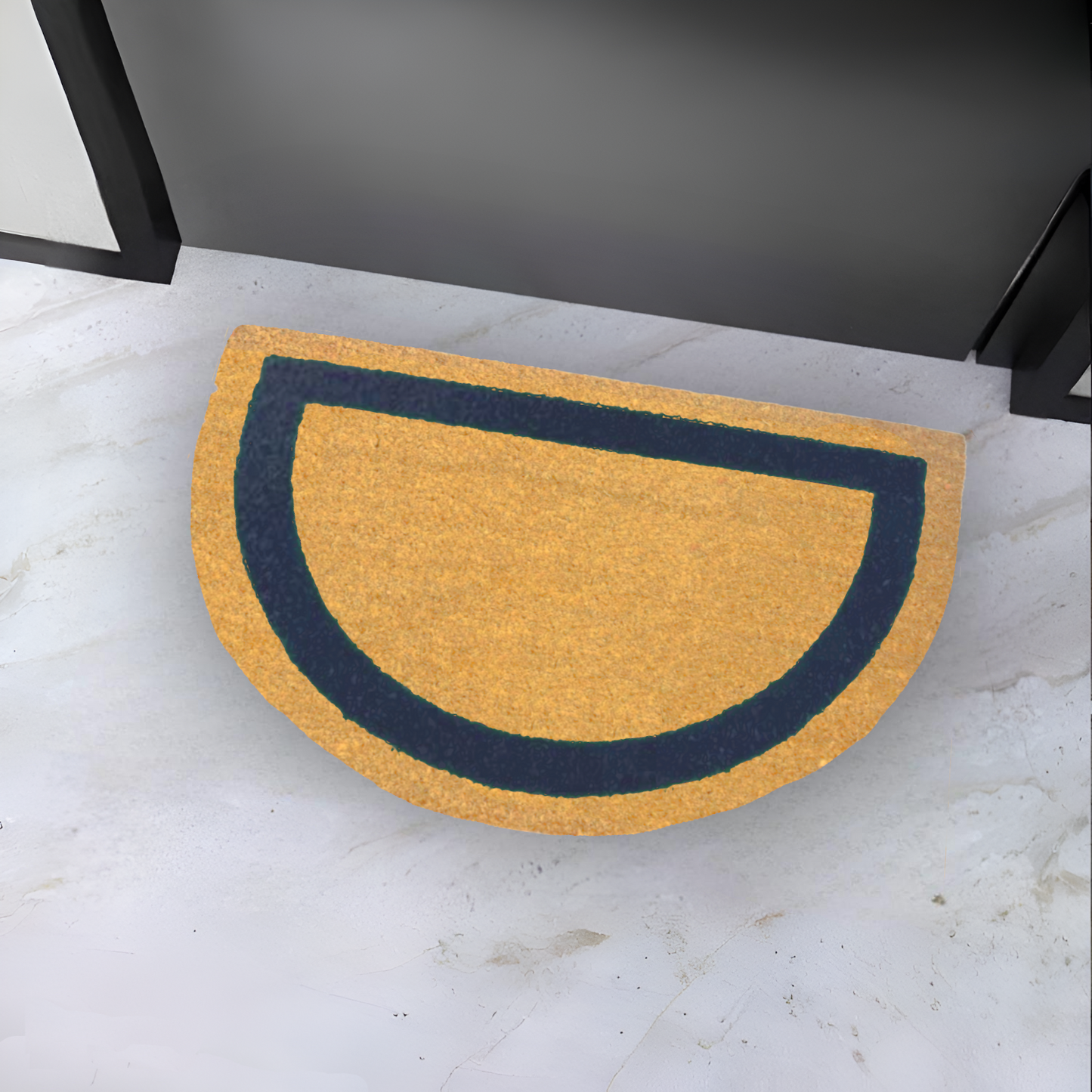 Home Universal ® Felpudos 60x40CM Fibra de Coco | Base Antideslizante de Caucho | Apto para el Exterior (Medio circulo) Azul