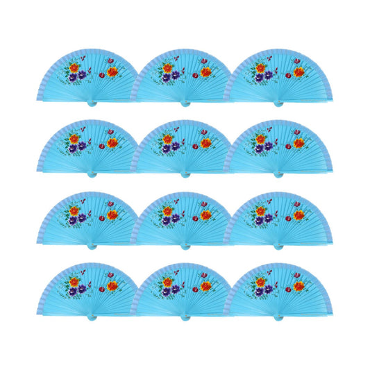 Home Universal® Pack12 Abanicos Madera Pintado por 1 Cara, Abanicos Artesanales Pintados a Mano, Abanicos Españoles (UNA_CARA_PACK12_Azul)