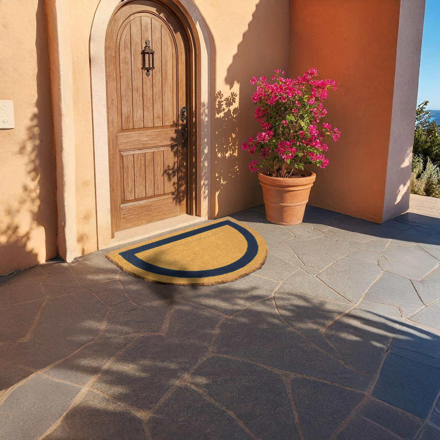 Home Universal ® Felpudos 60x40CM Fibra de Coco | Base Antideslizante de Caucho | Apto para el Exterior (Medio circulo) Azul