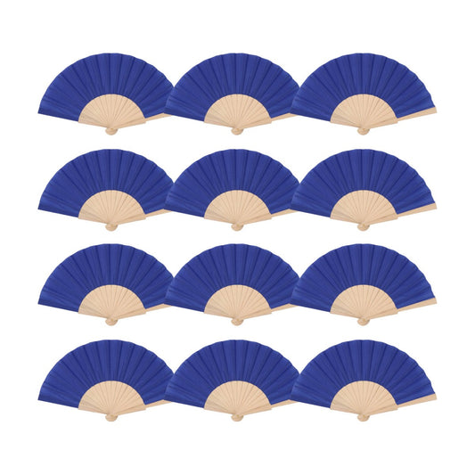 Home Universal ® Pack 12 Unidades Abanicos Madera con Tela Lisa 23cm, Detalles para los Invitados, Regalos de Boda, Fiestas, Comuniones y Otros Eventos (Azul Marino)