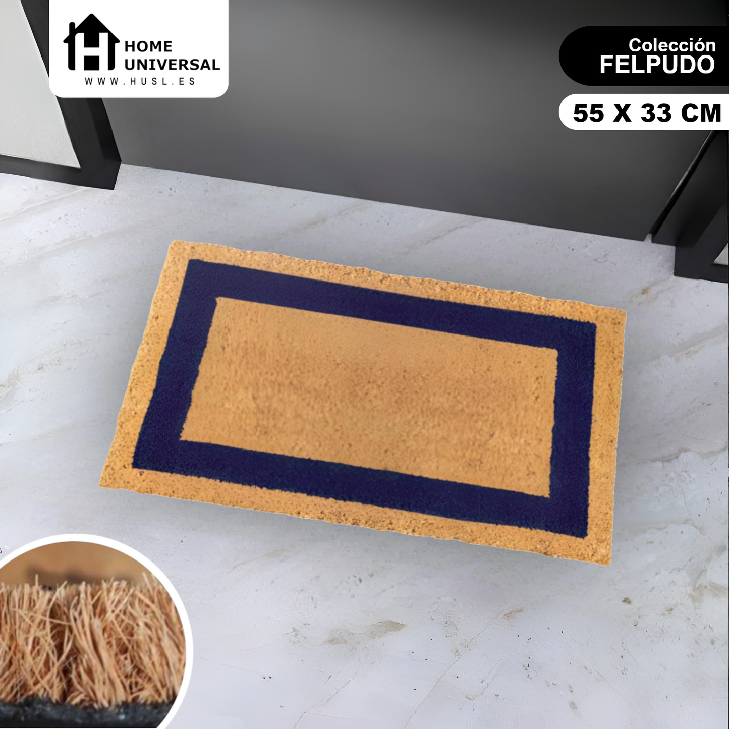 Home Universal ® Felpudos Fibra de Coco | Base Antideslizante de Caucho | Apto para el Exterior (Rectangular) Azul
