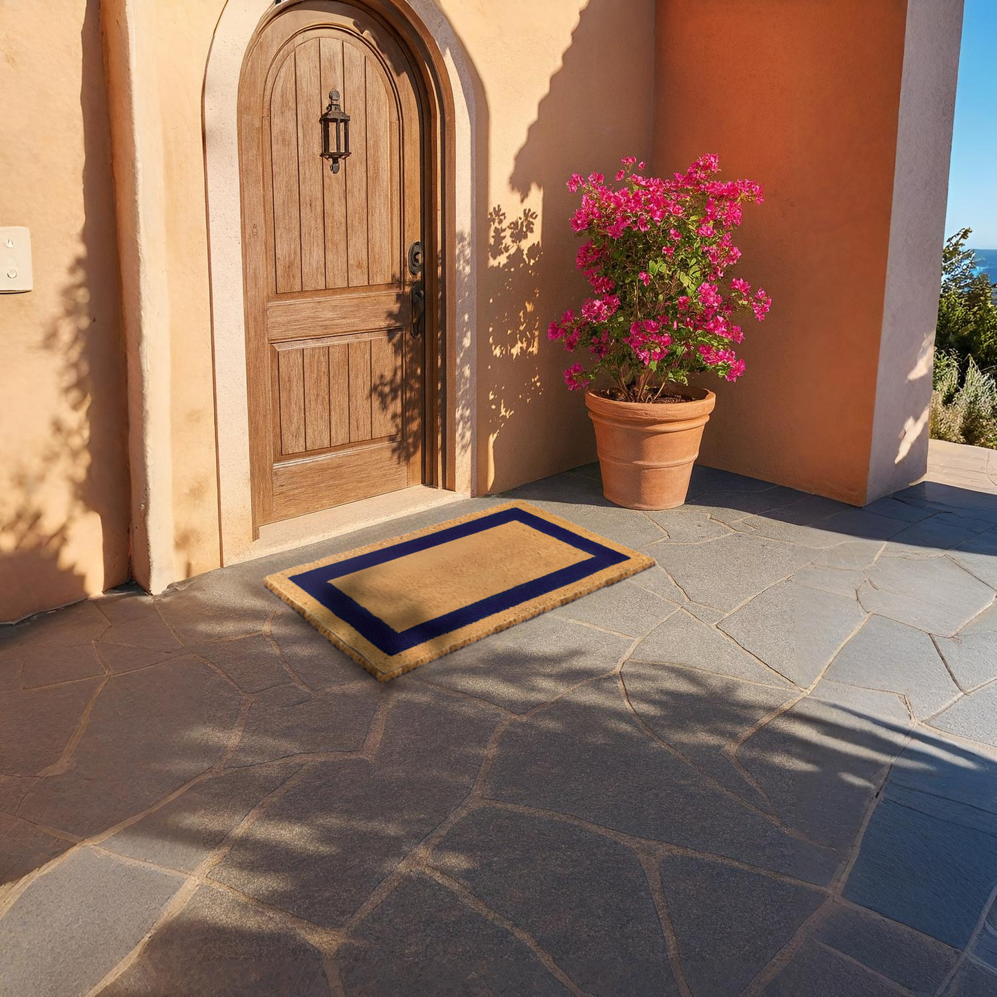 Home Universal ® Felpudos Fibra de Coco | Base Antideslizante de Caucho | Apto para el Exterior (Rectangular) Azul