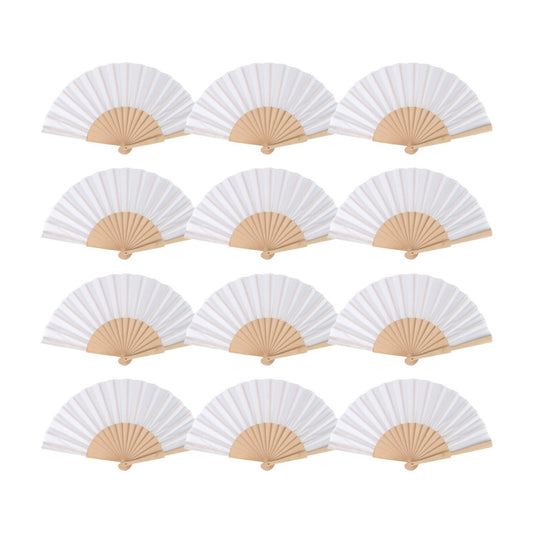 Home Universal ® Pack 12 Unidades Abanicos Madera con Tela Lisa 23cm, Detalles para los Invitados, Regalos de Boda, Fiestas, Comuniones y Otros Eventos (Blanco)