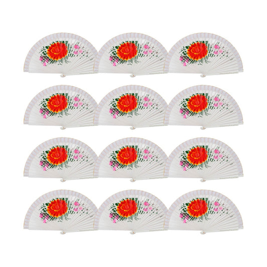 Home Universal® Pack12 Abanicos Madera Pintado por 1 Cara, Abanicos Artesanales Pintados a Mano, Abanicos Españoles (UNA_CARA_PACK12_Blanco)