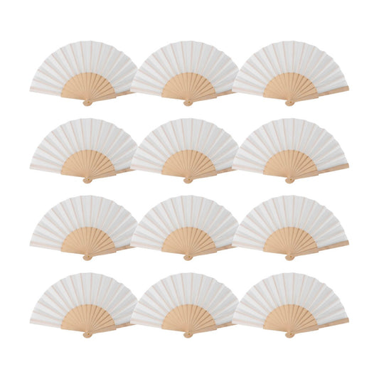 Home Universal ® Pack 12 Unidades Abanicos Madera con Tela Lisa 23cm, Detalles para los Invitados, Regalos de Boda, Fiestas, Comuniones y Otros Eventos (Beige)