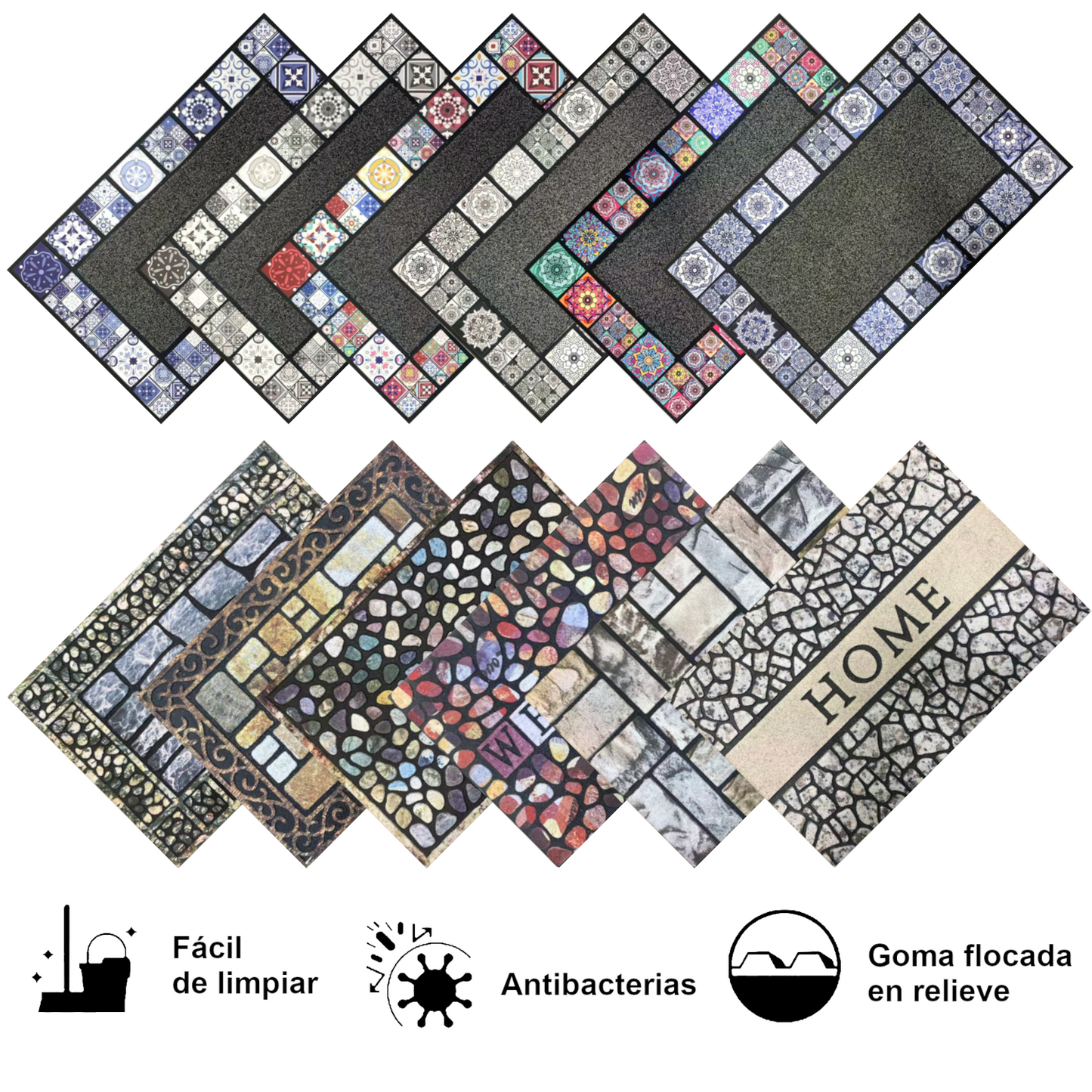 Home Universal® Felpudo de Goma Antideslizante para Exterior y interior – Resistente a Lluvia y Barro, Limpia Zapatos, Alta Durabilidad – Varias Medidas, 45X75CM, Gris (Diseño Mosaico Azulejo)
