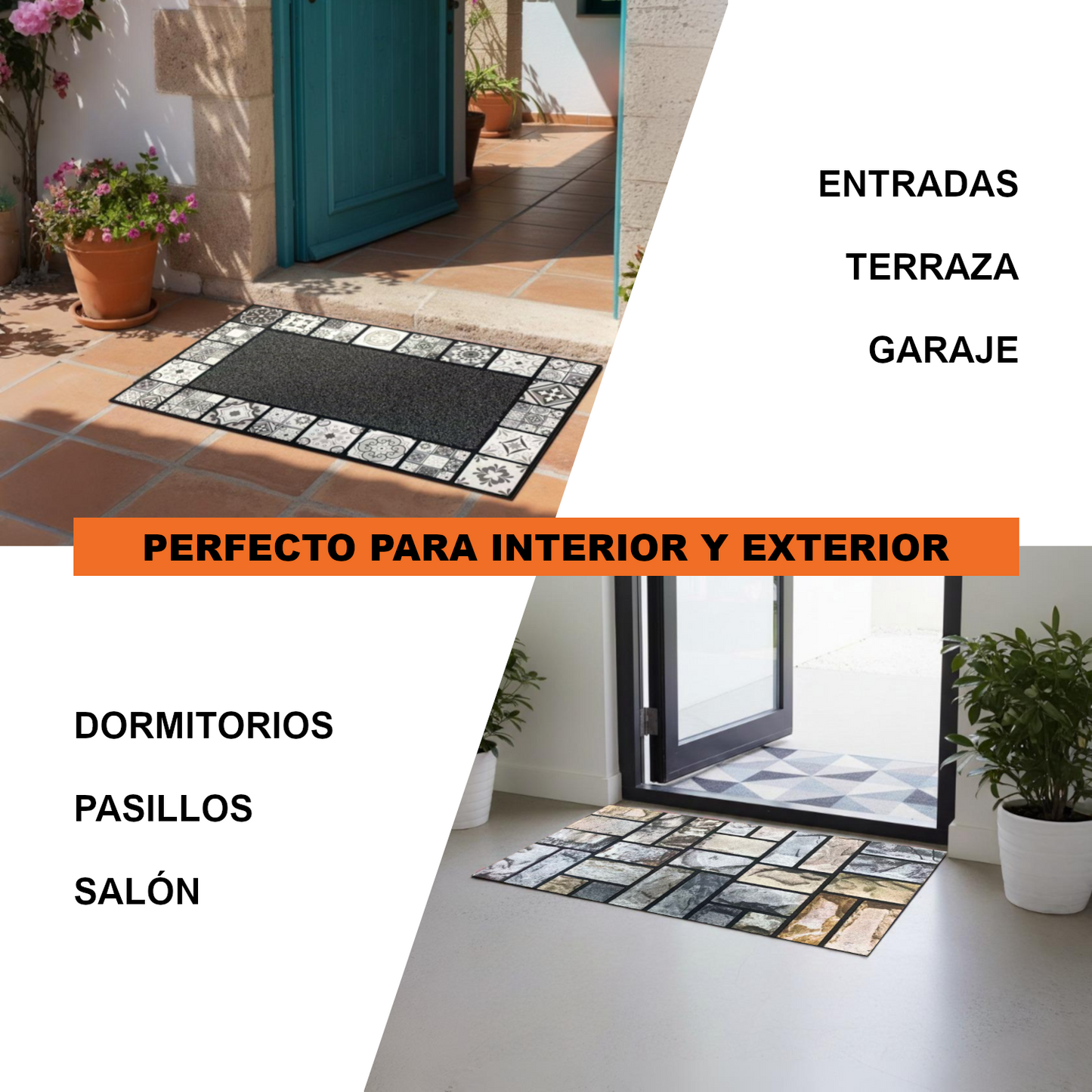 Home Universal® Felpudo de Goma Antideslizante para Exterior y interior – Resistente a Lluvia y Barro, Limpia Zapatos, Alta Durabilidad – Varias Medidas, 45X75CM, Azul (Estilo Baldosas Vintage)