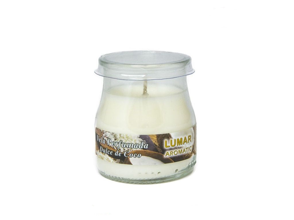 Home Universal® Pack de 3/6/12 Velas Aromáticas en Vaso de Cristal Reciclable LUMAR AROMATIC – 24h de Duración por Vela – Cera Vegetal Perfumada – 16 Fragancias Disponibles – Fabricadas en España – 7x6cm (Dulce de Coco)