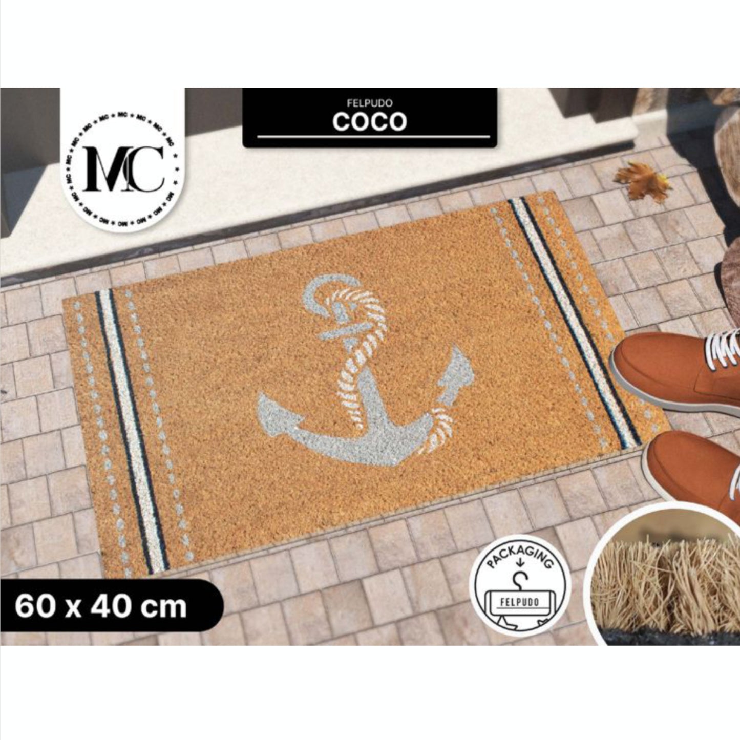 HOME UNIVERSAL | Felpudos de Fibra de Coco con Base Antideslizante 60x40x1.5CM (ANCLA)