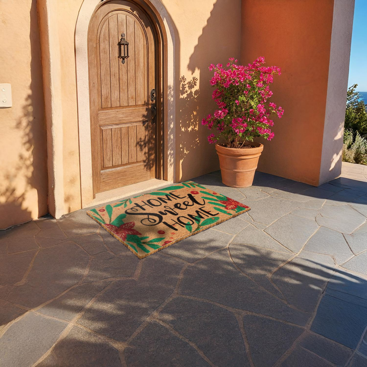 Home Universal ® Felpudos 60x40CM Fibra de Coco | Base Antideslizante de Caucho | Apto para el Exterior (HOME SWEET HOME) Beige