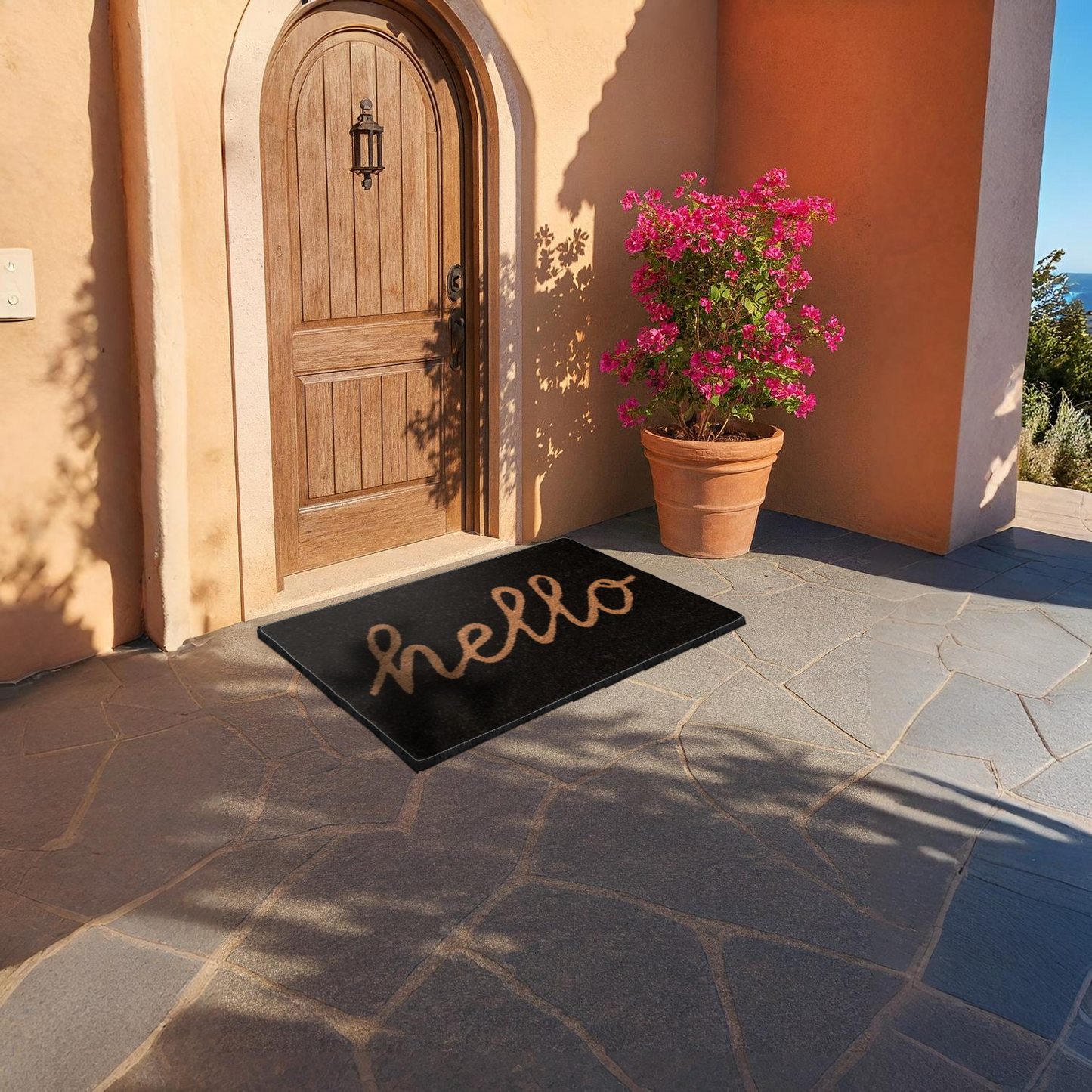 Home Universal ® Felpudos 60x40CM Fibra de Coco | Base Antideslizante de Caucho | Apto para el Exterior (HELLO)