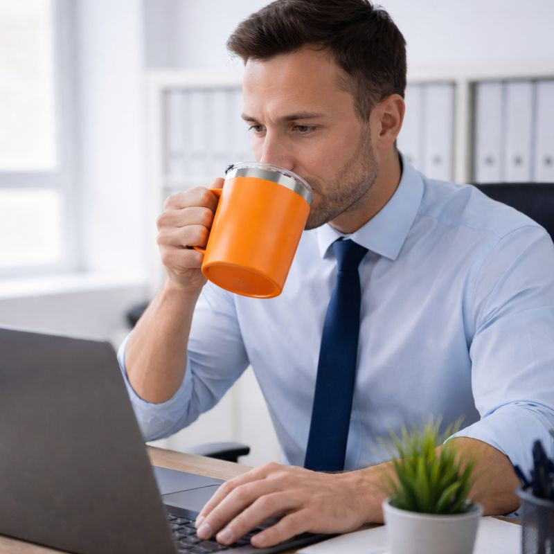 Home Universal® Taza Térmica 400 ml de Acero Inoxidable con Tapa – Vaso Termo Reutilizable para Café y Té, Mantiene Bebidas Calientes y Frías (Naranja)