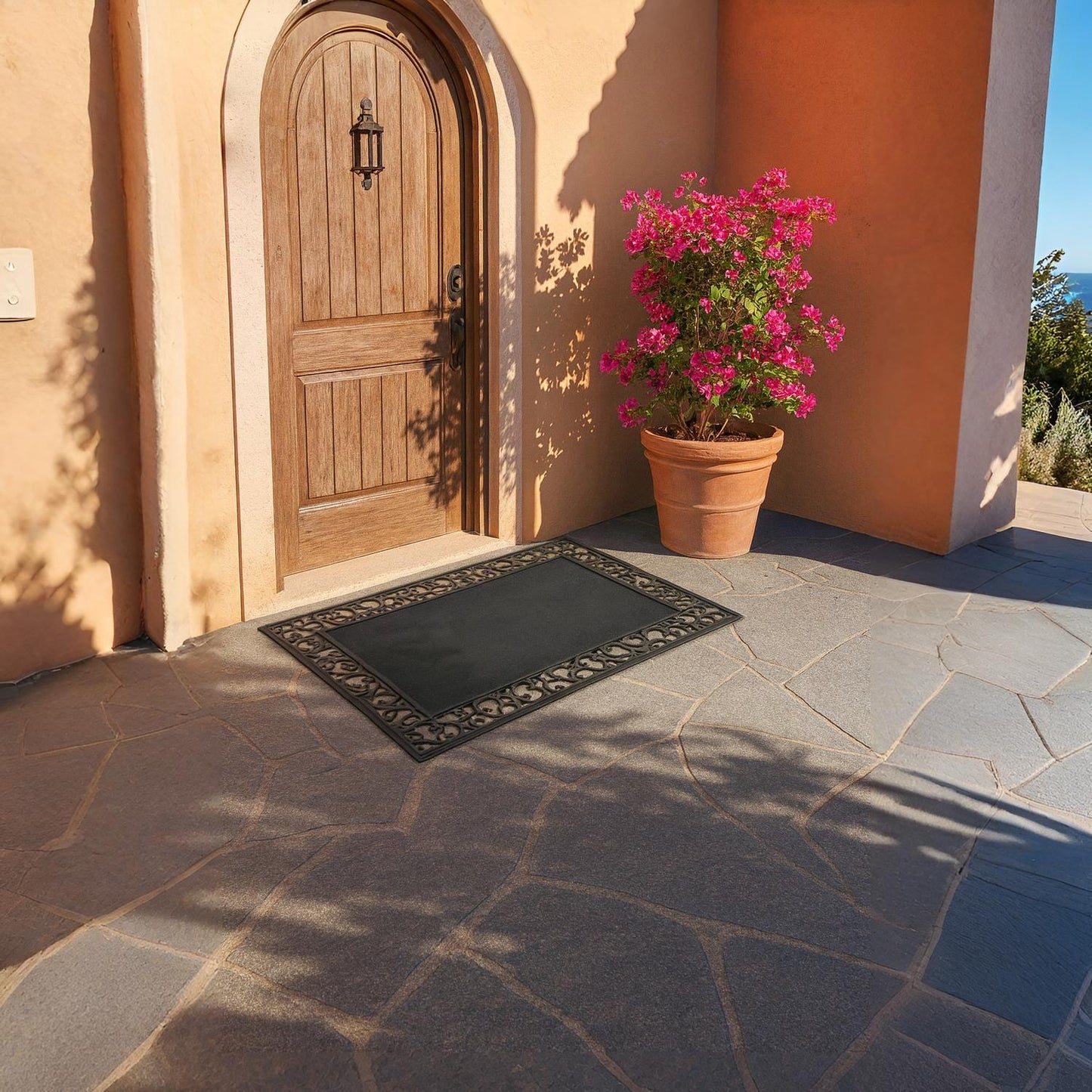 Home Universal® Felpudo de Goma Antideslizante para Exterior y interior – Resistente a Lluvia y Barro, Limpia Zapatos, Alta Durabilidad – Varias Medidas, 45X75CM, Negro (Diseño Clásico Ornamental)