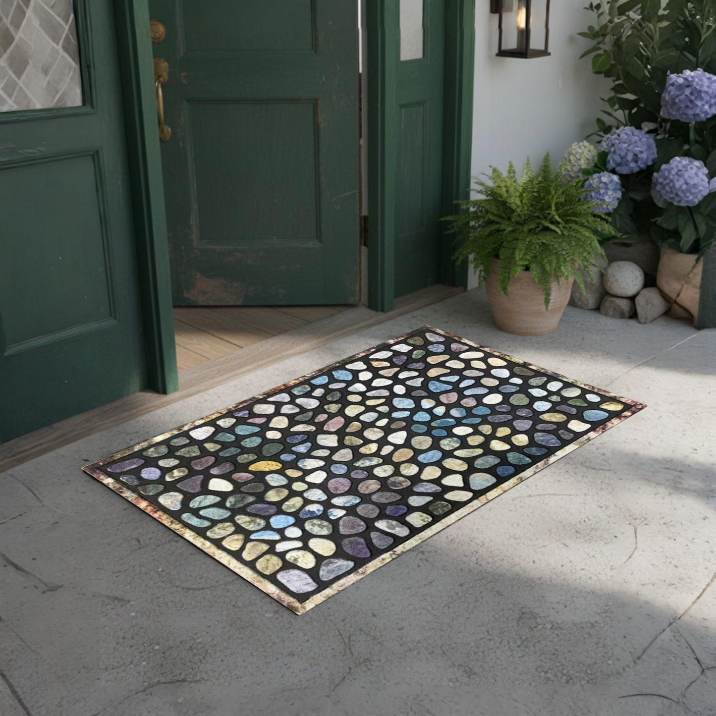 Home Universal® Felpudo de Goma Antideslizante para Exterior y interior – Resistente a Lluvia y Barro, Limpia Zapatos, Alta Durabilidad – Varias Medidas, 40X60CM, Multicolor (Diseño Piedra Río)