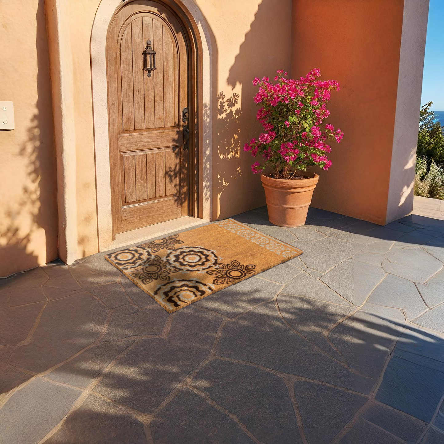 Home Universal ® Felpudos 60x40CM Fibra de Coco | Base Antideslizante de Caucho | Apto para el Exterior (Dibujo Mandalas)