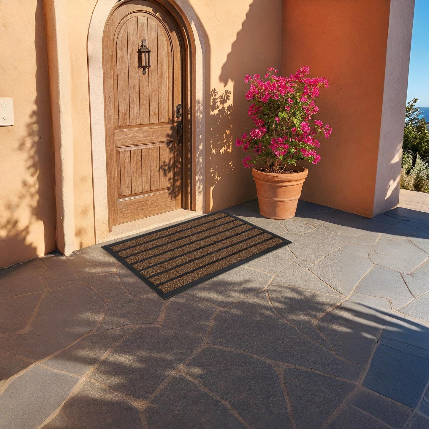 Home Universal® Felpudo de Goma Antideslizante para Exterior y interior – Resistente a Lluvia y Barro, Limpia Zapatos, Alta Durabilidad – Varias Medidas, 40X60CM, Marrón (Diseño a Rayas)