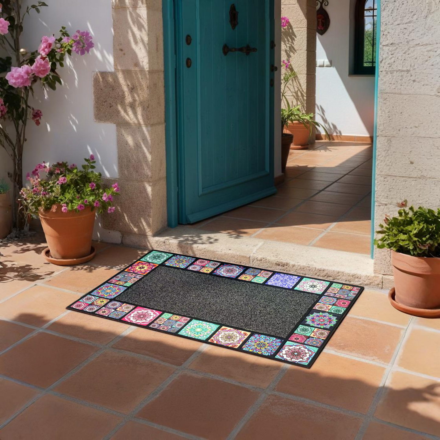 Home Universal® Felpudo de Goma Antideslizante para Exterior y interior – Resistente a Lluvia y Barro, Limpia Zapatos, Alta Durabilidad – Varias Medidas, 45X75CM, Colorido (Diseño Mosaico Azulejo)