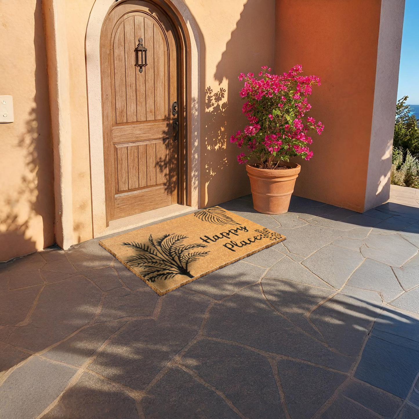 HOME UNIVERSAL | Felpudos de Fibra de Coco con Base Antideslizante 60x40x1.5CM (Happy Place)