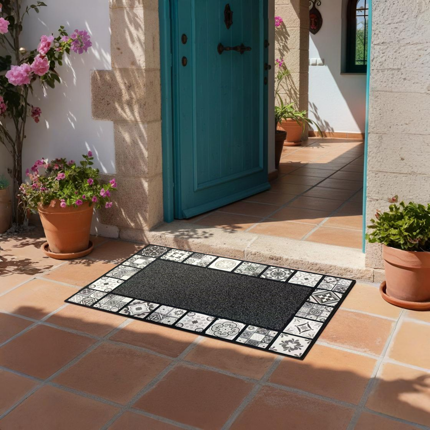 Home Universal® Felpudo de Goma Antideslizante para Exterior y interior – Resistente a Lluvia y Barro, Limpia Zapatos, Alta Durabilidad – Varias Medidas, 45X75CM, Gris (Estilo Baldosas Vintage)