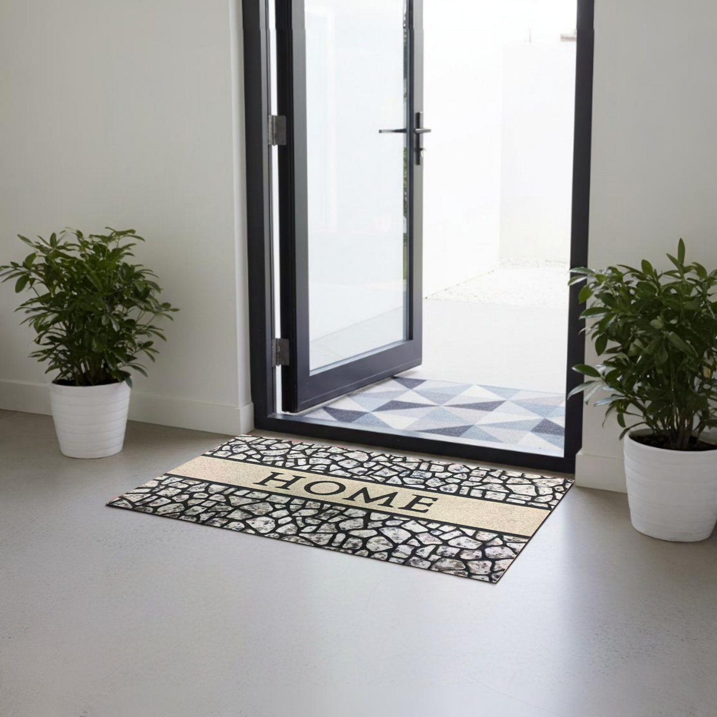 Home Universal® Felpudo de Goma Antideslizante para Exterior y interior – Resistente a Lluvia y Barro, Limpia Zapatos, Alta Durabilidad – Varias Medidas, 40X60CM, HOME (Gres Blanco con Franja)