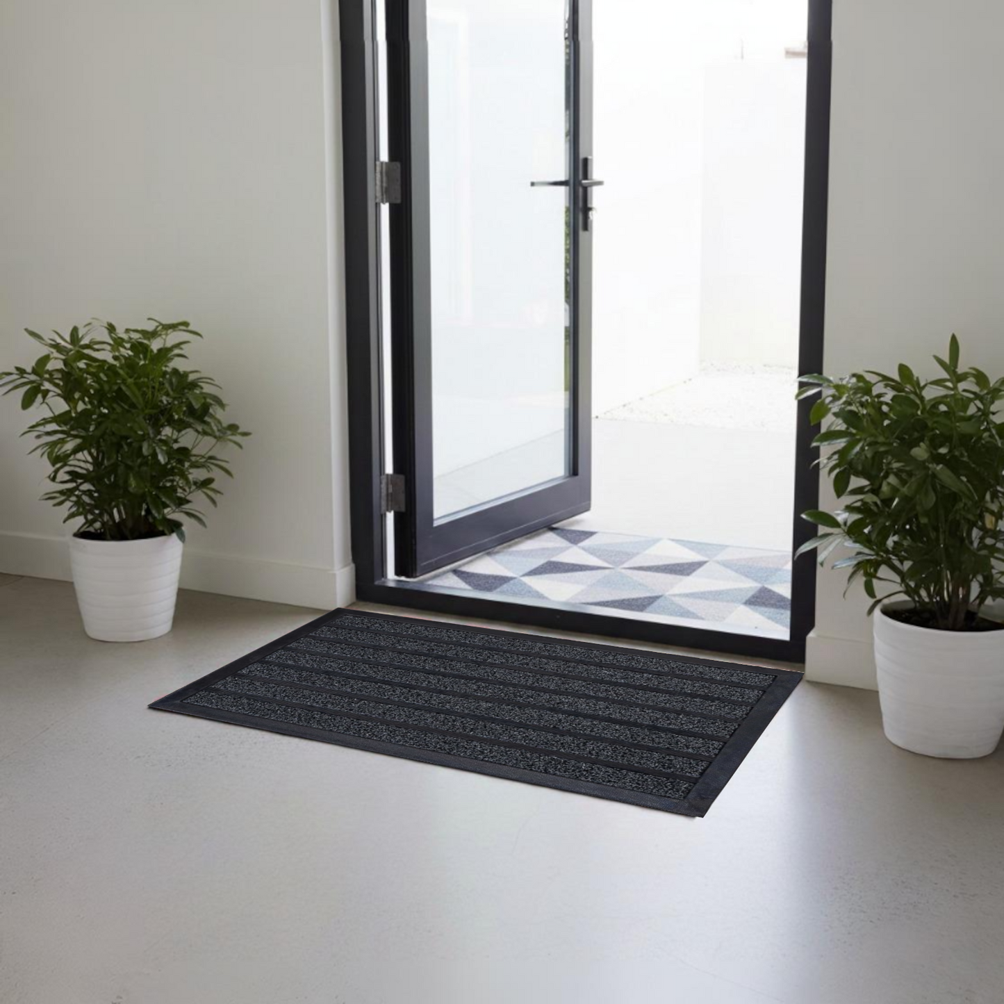 Home Universal® Felpudo de Goma Antideslizante para Exterior y interior – Resistente a Lluvia y Barro, Limpia Zapatos, Alta Durabilidad – Varias Medidas, 40X60CM, Negro (Diseño a Rayas)