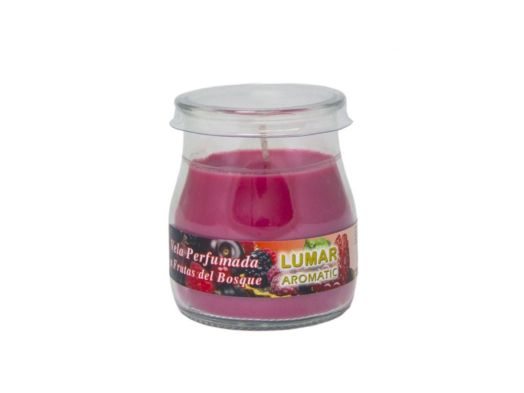 Home Universal® Pack de 3/6/12 Velas Aromáticas en Vaso de Cristal Reciclable LUMAR AROMATIC – 24h de Duración por Vela – Cera Vegetal Perfumada – 16 Fragancias Disponibles – Fabricadas en España – 7x6cm (Frutas del Bosque)