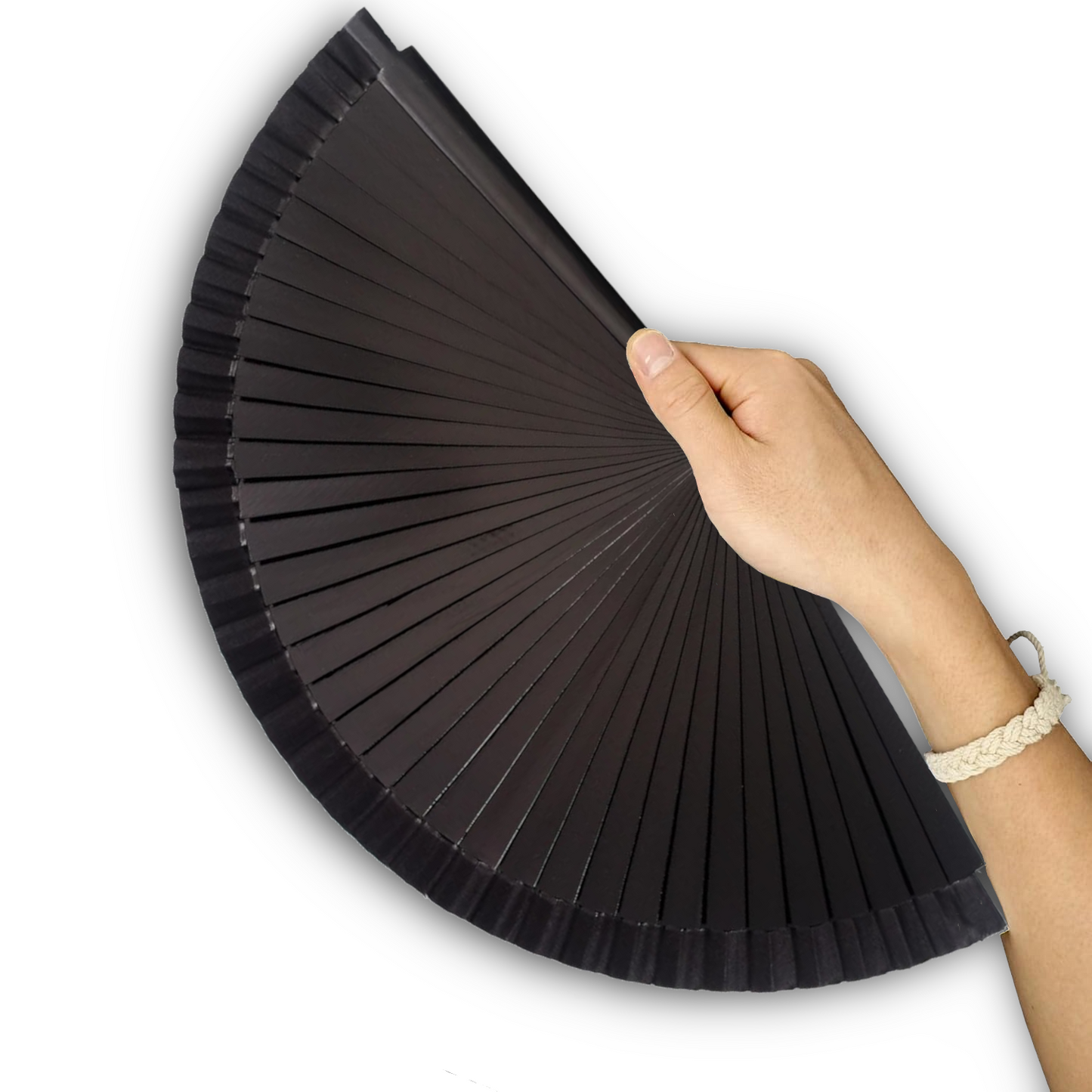 Home Universal ® Abanico Madera Español con Tela Lisa 23cm, Detalles para los Invitados, Regalos de Boda, Fiestas, Comuniones y Otros Eventos (Negro)