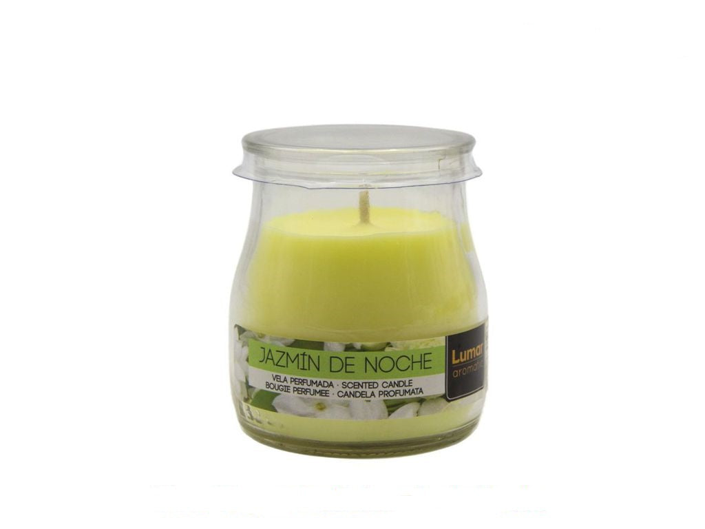 Home Universal® Pack de 3/6/12 Velas Aromáticas en Vaso de Cristal Reciclable LUMAR AROMATIC – 24h de Duración por Vela – Cera Vegetal Perfumada – 16 Fragancias Disponibles – Fabricadas en España – 7x6cm (Jazmín de Noche)