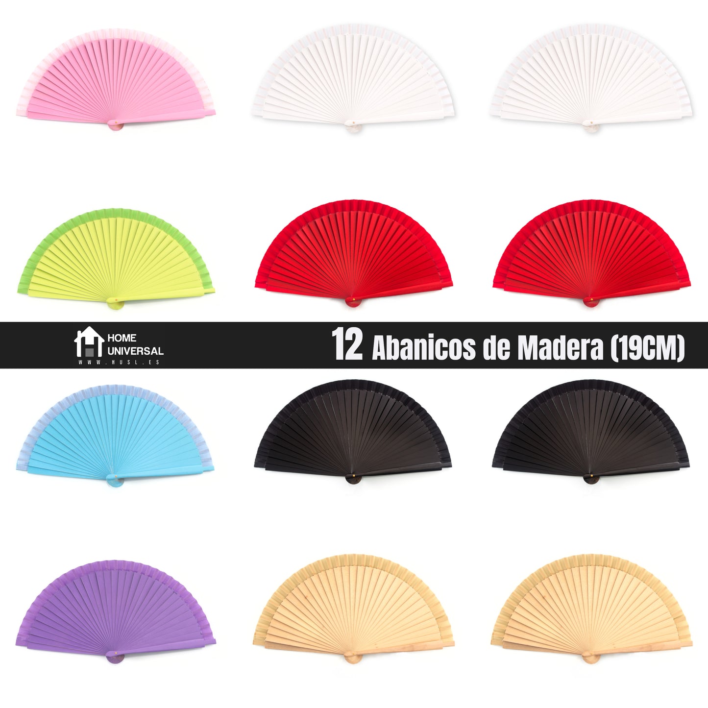HOME UNIVERSAL Abanicos Madera Liso 19CM, Detalles para los Invitados, Regalos de Boda, Fiesta, Comunión o Bautizo (19cm_Multicolor)