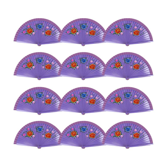 Home Universal® Pack12 Abanicos Madera Pintado por 1 Cara, Abanicos Artesanales Pintados a Mano, Abanicos Españoles (UNA_CARA_PACK12_ Violeta)