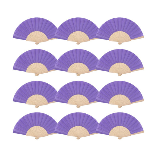 Home Universal ® Pack 12 Unidades Abanicos Madera con Tela Lisa 23cm, Detalles para los Invitados, Regalos de Boda, Fiestas, Comuniones y Otros Eventos (Morado)