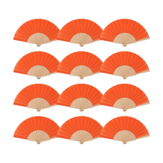 Home Universal ® Pack 12 Unidades Abanicos Madera con Tela Lisa 23cm, Detalles para los Invitados, Regalos de Boda, Fiestas, Comuniones y Otros Eventos (Naranja)